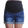 UKAP Womens Maternity Denim Jean Shorts Pregnancy Summer Blue Short Pants Solid Color Elastic Waist Pant With Pockets