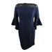 CALVIN KLEIN Womens Navy Illusion Bell Sleeve Jewel Neck Above The Knee Sheath Cocktail Dress Size: 8