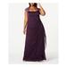XSCAPE Womens Purple Sheer Solid Cap Sleeve Boat Neck Full-Length Fit + Flare Evening Dress Size 18W