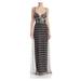 TADASHI SHOJI Womens Black Embroidered Mesh Starburst Sleeveless V Neck Full-Length Party Dress Size 4