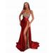 Firlar Tube top dress dress sequin split dress long dress red