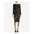 BETSY & ADAM Womens Black Sequined Velvet Long Sleeve Jewel Neck Knee Length Sheath Cocktail Dress Size: 4