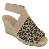 Delicious Women High Heels Wedges Elastic Anke Strap open Peep Toe Small Platform Espadrilles Trim BROOM-S Cheetah Leopard Print 7