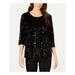 ALFANI Womens Black Sequined 3/4 Sleeve Jewel Neck Top Size: S