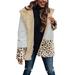 Women Color Block Coat, Long Sleeve Lapel Leopard Jacket Autumn and Winter Cardigan