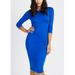 Womens Juniors Blue Bodycon Midi Dress - Three Quarter Sleeve Dress - Stretchy Slip On Dress 50252P