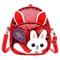 Zewfffr Rabbit Ear Sequins Backpack Girls Kids School PU Leather Knapsack (Red)