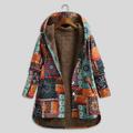 Meterk Women Vintage Loose Hooded Coat Floral Printed Fleeces Lining Buttoned Plus Size Winter Warm Parka Casual Long Coat Outwear