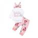 EleaEleanor Big Clear 3Pcs/set Baby Autumn Clothing Infant Newborn Girls Floral Pattern Long Sleeve Romper Tops Trousers Headband Outfits