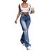 Niuer Women High Waist Retro Bell-bottom Jeans Ripped Denim Flare Trousers Pants Ladies Fit Holes Jeans Trousers Cute Ripped Bootcut Jeans For Junior Ladies