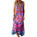 Colisha Women Tie Dye Long Maxi Dress Casual Loose V Neck Sleeveless Summer Tunic Dress Tank Top Beach Sundress Red 3XL(US 16-18)