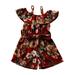 Gueuusu Girl's One-Piece Suit, Flower Print Off Shoulder Ruffle Sling Playsuit