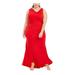 CALVIN KLEIN Womens Red Ruched Sleeveless Jewel Neck Full-Length Fit + Flare Formal Dress Size 14W