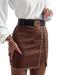 Sunisery Women Rivets PU Leather Skirt Mini Pencil Skirts Office Lady High Waist Slim Skirt