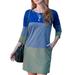 Doublju Women's 3/4 Sleeve Color Block French Terry Mini Dress with Side Hand Pocket