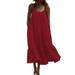 UKAP Women Plus Size Summer Maxi Dress Sleeveless Spaghetti Strap Cami Dresses Ruffle Hem Round Neck Solid Color Loose Oversized Fit Long Flowy Pleated Dress