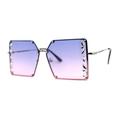 Leaf Rhinestone Rimless Rectangle Square Butterfly Sunglasses Silver Purple Pink