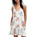 Women's Summer Dress Sleeveless V-Neck Mini Dress Solid Color Loose Fit Short Flowy Pleated Dress