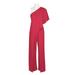 Adrianna Papell Asymmetrical One Shoulder Cape Sleeve Stretch Crepe Solid Jumpsuit-GERANIUM