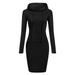 Suanret Women Casual Hooded Long Sleeve Sweater Pocket Bodycon Tunic Dress Tops