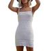 Jocestyle Knitted Women Slash Neck Bodycon Solid Sling Mini Dress (White L)