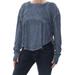 FREE PEOPLE Womens Navy Cut Out Long Sleeve Hi-Lo Top Size: S