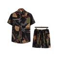 MAWCLOS Men 2 Piece Outfits Summer Casual Cotton Linen Short Sleeve Aloha Shirts and Classic Fit Sport Shorts Set Tracksuit