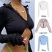 Daily Golf Tools Women's Fashion Street Style Slim Short Sexy Navel T-shirt V-neck Long Sleeve Top