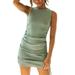 Women Elegant Short Sleeve Drawstring Dresses Cotton Ruched Drawstring Sexy Party Dress Tie Dye Skinny Dress