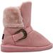 Rampage Girls' Big Kid Slip On Mid High Microsuede Winter Boots with Faux Fur Cuff and Western Buckle Blush Size 12