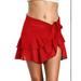 Women's Solid Color Bandage Beach Bikini Cover Up Swim Skirt Ruffled Wrap Sarong