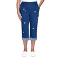 Alfred Dunner Womens Petite Daisy Embroidered Denim Capri With Fringe Daisy Embroidered Denim Capri With