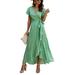 Summer Dress For Women's Bohemian Polka Dot Beach Sundress Wrap V Neck Casual Irregular Ruffle Dresses Beach Dress With Belt