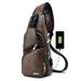 PHABULS Faux Leather Sling Bag For Men Backpack Chest Bag for Men with USB Charging Port for Travel, Hiking,Cycling(Dark Brown)