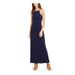 MICHAEL KORS Womens Navy Embellished Straps Sleeveless Square Neck Maxi Fit + Flare Evening Dress Size S