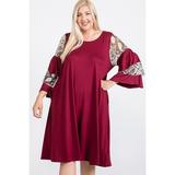 Women's Plus Size Mixed Ruffle Sleeve with Hidden Pocket A Line Dress