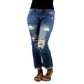 MACHINE JEANS Destroyed Distressed Ripped Cropped Medium Wash Denim Jeans - Waist 0