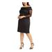 CALVIN KLEIN Womens Black Sheer Solid Long Sleeve Off Shoulder Knee Length Body Con Dress Size 18W