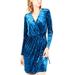 Bar III Crushed Velvet Wrap Dress Blue