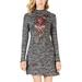 ULTRA FLIRT Womens Gray Floral Long Sleeve Mock Mini Shift Cocktail Dress Size L