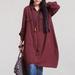 New Women Long Blouse Irregular Hem Long Sleeves Pockets Loose Casual Vintage Top Shirt Dress