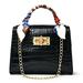 Winnereco Vintage Women Silk Scarf PU Shoulder Bag Casual Chain Handbags (A Black)
