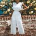 Jocestyle Ruffled Jumpsuit Elegant Calf-Length Women Hollow Playsuit (L)