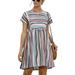 Sexy Dance Summer Short Sleeve Striped Short Dress for Women Casual Loose Kaftan Beach Sundress Ladies Party Holiday Dress Khaki XL