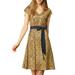 Allegra K Junior's Cap Sleeve A-Line Print Belted V Neck Dress