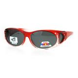 Polarized Womens 2 Tone 60mm Rhinestone Studded Oval Fit Over Sunglasses Red