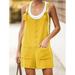 Women Summer Plain Sleeveless Round Neck Pockets Short Pants Jumpsuits Playsuits