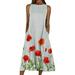 Julycc Women's Elegant Floral Print Sleeveless Round Neck Knee Length Dress