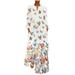 Women's Ink Painting Butterfly Floral Printed Maxi Dresses V-neck Long-Sleeve Long Dress
