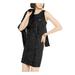 INC Womens Black Faux Suede Lace Printed Sleeveless Jewel Neck Short Fit + Flare Evening Dress Size L